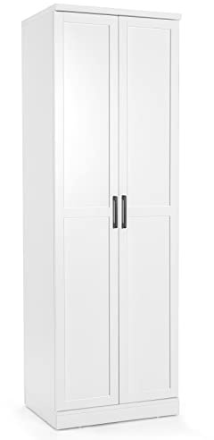 COSTWAY Wooden Storage Cabinet, Freestanding Tall Cupboard Sideboard with 2 Doors & Adjustable Shelves, High Utility Cabinets for Living Room Bedroom Kitchen Hallway, 59 x 42 x 177cm (White)
