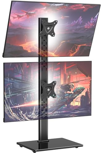 ELIVED Dual Monitor Stand - Freestanding Arm for 13-32 Inch Monitors, VESA 75x75/100x100mm, Up to 15KG, 360° Rotation, Height Adjustable EV2012