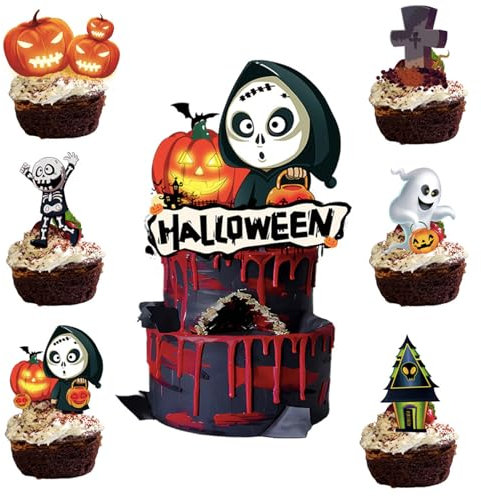 25 Decorazioni per Torte di Halloween, Cupcake Fai Da Te Con Zucca, Fantasma, Pipistrello, Ragno, Strega - Feste di Compleanno