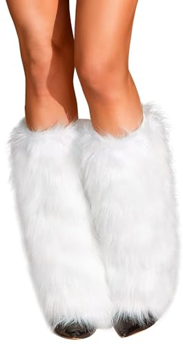 RSLOVE Fur Leg Warmers for Women - Furry Boots Covers Accessory Set White OneSize