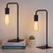 HAITRAL Vintage Industrial Bedside Lamps Set of 2 - Metal Desk Lamps with Square Base, Nightstand Lighting for Bedroom, Office, Living Room - Black Retro Edison Style Table Lamps