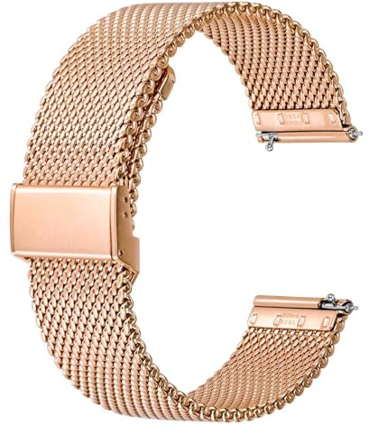 BISONSTRAP 316L Edelstahl Mesh Uhrenarmband für Damen und Herren, Gewebtes Metall Armband, 16mm, Roségold