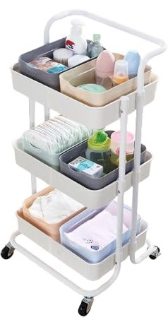MUL-BOUTIQUE Trolley mit 3 Ebenen, multifunktional, zur Aufbewahrung, auf Rollen, für Wohnzimmer, Küche, Aufbewahrung (weiß, 43 x 36 x 86 cm)
