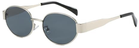 OSAGAMA Retro Runde Ovale Sonnenbrille Metall Rahmen Fashion Sunglasses für Damen Herren Silber Grau