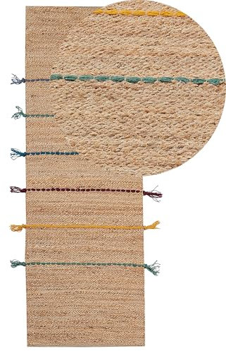 Teppich Jute beige rechteckig 70x200 cm geflochten Streifenmuster Boho-Stil Uzunta