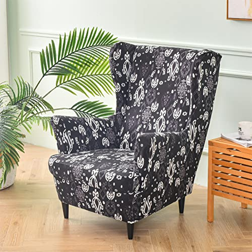 ZYANLING Stretch Armchair Slipcovers Wingback Chair Covers 2 Piece Floral Stretch Wing Chair Slipcover Spandex Sofa Armchair Chair Slipcover Furniture Protector for Living Room Bedroom (Baroque)