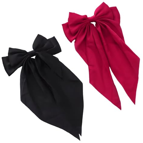 2 Pcs Bow Clips,Hair Bows Big Clip Red Large Pin Ribbon Safety Satin Silky Vintage Accessories Girls Toddler Kids Small Black Girl Women Mini Ribbons Cute,for Tteenagers Children's Easter Hairbows