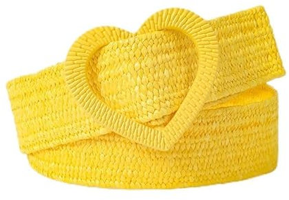 CSSHNL Stoffgürtel Damen Sommergürtel aus elastischem Stretchgewebe, 4 cm breit, süßer dekorativer Kleid-Taillengürtel for Damen, mit Herzschnalle, geflochtener Strohgürtel(Yellow)