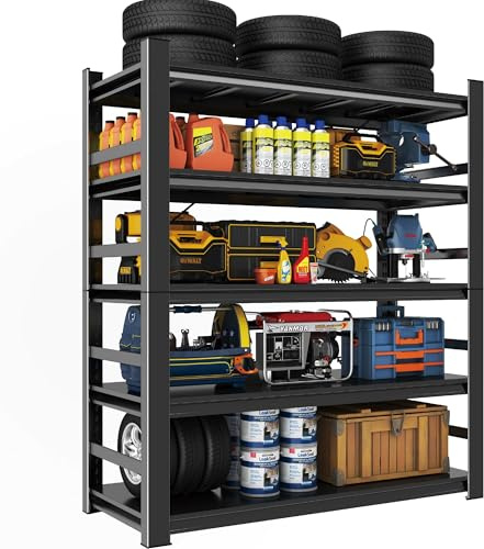 Hymnxemo Heavy Duty Storage Shelves, 5-Tier Metal Shelving Unit, Adjustable Steel Shelves, Industrial Metal Shelving, for Warehouse Workshop, Garage, Basement Storage, Black（72 Hx35.4 Wx15.7 D）