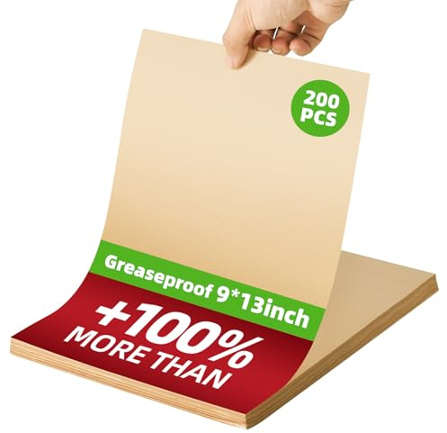 JAZB 200 Pcs Parchment Paper Sheets 9x13 Inches, Pre Cut Parchment Paper Sheets for Baking, Bread, Cakes, Cookies - Non-Stick Baking Paper Sheets for Grilling, Air Fryer