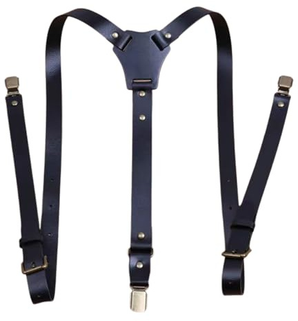 UNTERING Classiche bretelle in pelle PU con clip di sicurezza gancio elegante accessorio da uomo per abbigliamento formale e casual bretelle evento formale, Nero M 26, Taglia unica