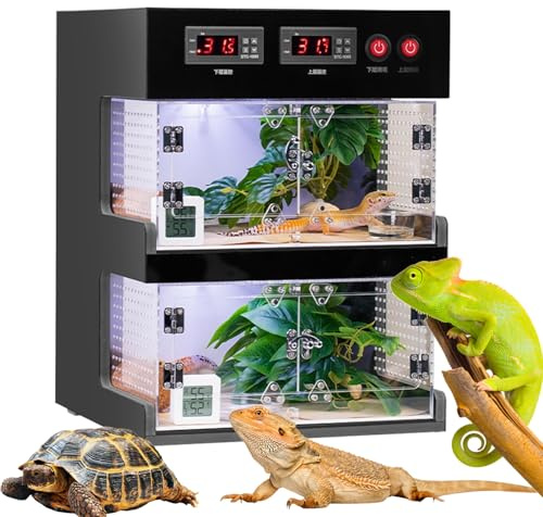 Reptile Terrariums, Reptile Thermostat Box, reptile tank With hot and cold partition, Dual temperature control, With lock buckle, for Lizards, Horned Frogs, Snakes white