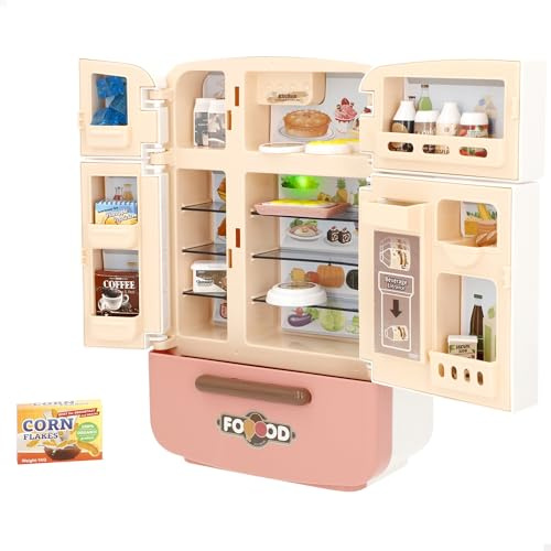 COLORBABY My Home 39569 Mini réfrigérateur avec Aliments et Boissons, lumières et Son, 4 Portes et 1 tiroir, Plus de 20 Accessoires, Jeu de rôle, motricité Fine, Enfants à partir de 3 Ans