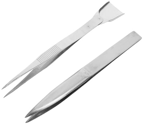 WOONEKY Pinzas para Joyería de Acero Inoxidable Pinzas de Precisión Multifuncionales Clip Auxiliar y Diseño Antideslizante Herramienta Adecuado para Manualidades y Bisutería 2 Piezas