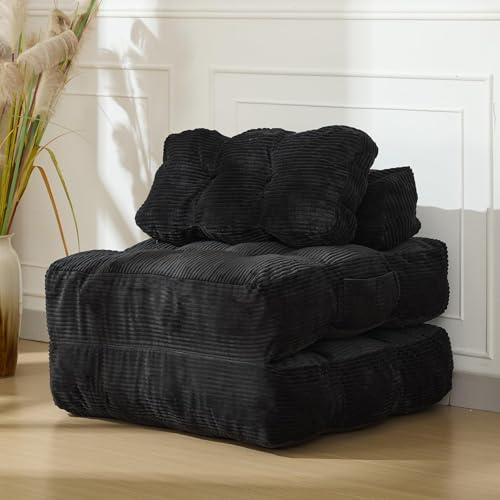 OPULENTHOME - Sofá cama convertible plegable con almohadas, 3 en 1 sillón cama convertible de pana con cojines, sofá perezoso y calentador para dormitorio, sala de estar (190 x 85 x 20 cm), color