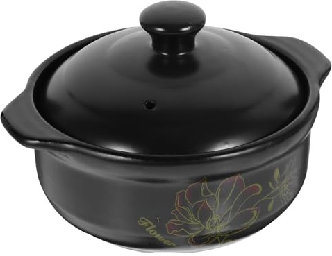 Beaupretty Olla de Cerámica para Cocinar 1.1l Tapa Negra, Resistente a Altas Temperaturas, Cazuela para Estofados y Sopas, Adecuado para Cocina Doméstica y Estufa de Gas