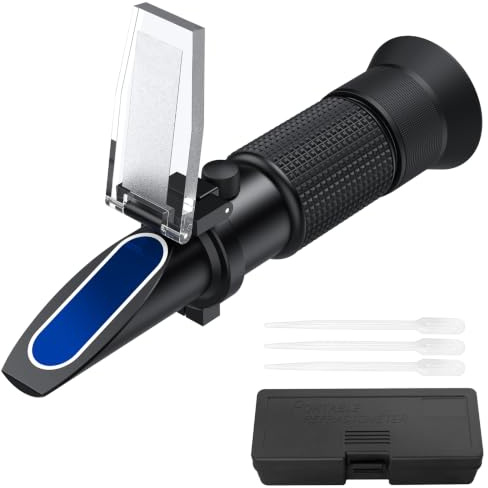 Proster ATC Brix Refractómetro 0-80% Refractómetro Portátil de Mano con 3 Pipetas para Medición del Contenido de Azúcar para Salsa Mermelada Frutas Bebidas-Negro