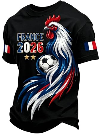 Maillot France 2026 - Tee Shirt Homme Manches Courtes Maillot de Foot France Supporter Football T-Shirt Décontracté Vêtements de Football Haut Coupe Classique Cadeau Foot pour Fans