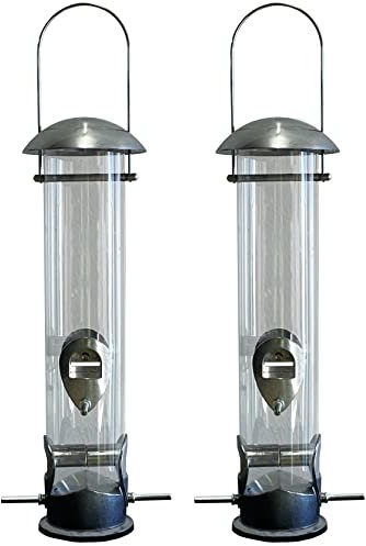 Selections Heavy Duty Aluminium Wild Bird Hanging Seed Feeders with 4 Feeding Ports - Set of 2