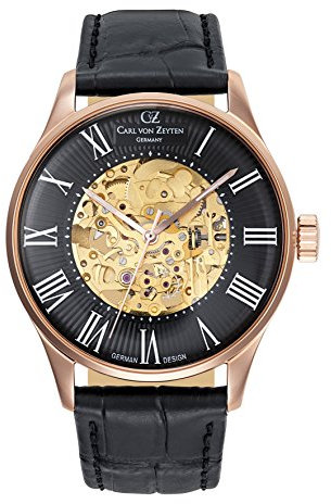 Carl von Zeyten Herren Analog Automatik Uhr mit Leder Armband CVZ0011RBK