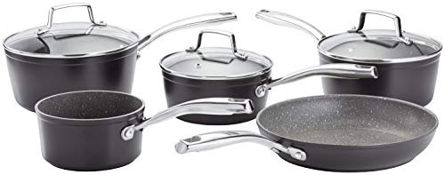 Stellar Rocktanium 5 Piece Set of Non-Stick Pans, Induction Ready, 16cm, 18cm & 20cm Saucepans with Glass Lids, 14cm Milk Pan, 24cm Non Stick Frying Pan, Dishwasher Safe
