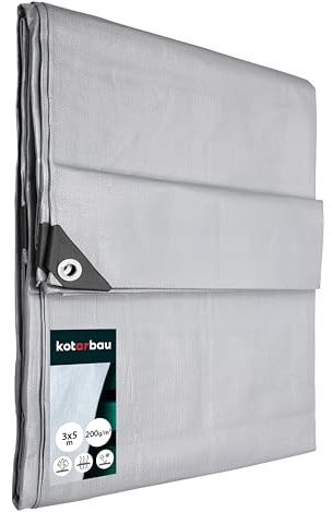 KOTARBAU® Bâche de Protection Extérieur - Polyéthylène - 3 x 5 m - Argenté - 200 g/m² - Bâche avec œillets - Anti UV - Toile de Protection - Couverture Impermeable Exterieu