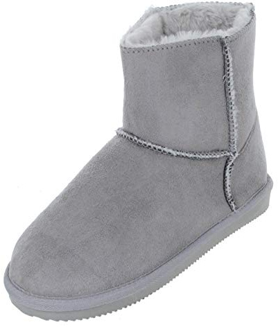 Autumn Faith Ladies Luxury Slipper Boots Ankle Bootees Microsuede Faux Fur Lined Grey 6 UK
