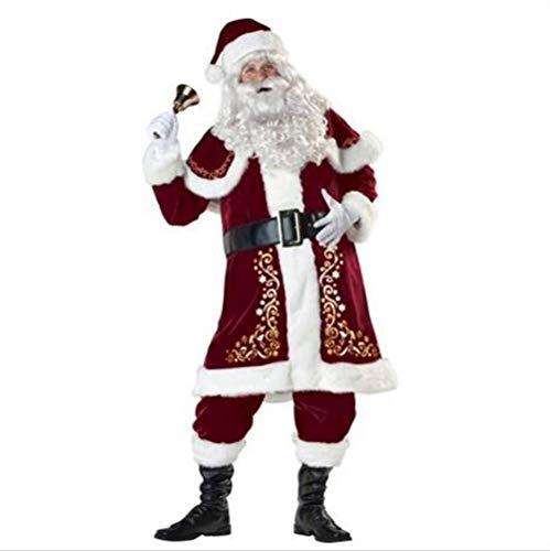 6pcs Christmas Set Deluxe Velvet Adult Santa Suit Regal Plush Father Santa Claus Suit Fancy Dress Velvet Cosplay Costume (Adult, L)