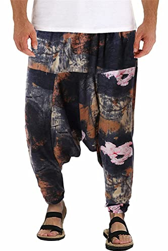 perdontoo Herr Bekväma Bomull Haremyoga Casual Baggy Hippie Byxor, Färg 8, XL