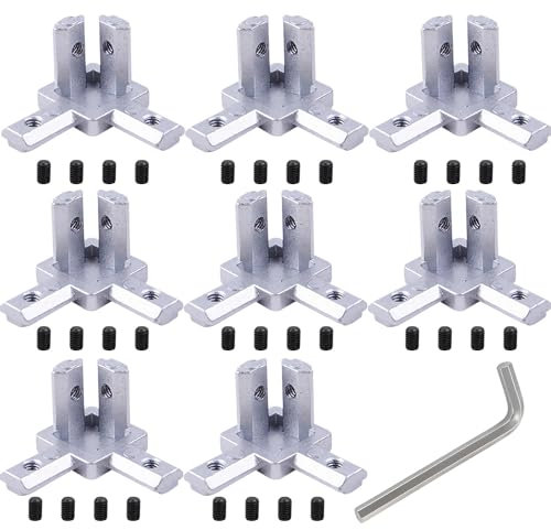 Eckverbinder Profilverbinder 2020 8Stk Winkelverbinder 3-Wege Eck Verbinder Halter Eckhalterung mit Schrauben für Europäisch Standard 6mm T Nut Aluminium Extrusion Profil (2020 8Stk)
