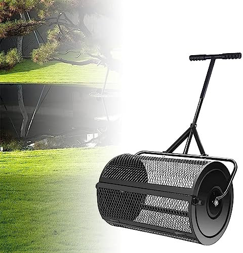 OSBELE Esparcidor de jardín Esparcidor de Fertilizante Esparcidor de turba con Rodillo de Metal Resistente Esparcidor de estiércol a Prueba de óxido para turba de jardín Esparcidor de turba de 24,