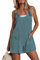 CUPSHE Women's Jumpsuit Pinafore Short Dungarees Scoop Neck Sleeveless Overall Casual Straight Leg Outfit Romper Playsuit with Pockets Blue M