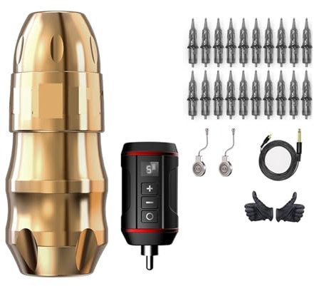 Tatueringssatser Tattoo Pen Machine Kit Kraftfull Borstlös Motorslag 3,5-4,0-4,5 Mm RCA-kabelkontakt For Tatuering Body Art För nybörjare(Color:Golden Kit)