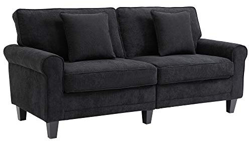 HOMCOM Canapé 3 Places en Tissu Velours côtelé, canapé Salon, 197 cm, avec accoudoirs et Dossier rembourrées, canapé avec 2 oreillers, Pieds en Bois Massif de pin, pour Salon, Chambre, Bureau, Noir