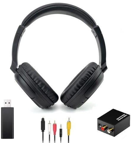 Kabelloses TV-Kopfhörer mit USB Transmitter für Senioren, Bluetooth5.3 Über-Ohr Headset, 30 Stunden Akku, Einziehbarer Kopfbügel TV-Headset, Unterstützung Koaxiale Optische RCA USB Audio Ausgang