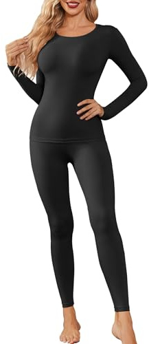 Ekouaer Womens Thermal Underwear Sets Long Johns Long Sleeve Base Layer Pajama Top and Leggings Set Cold Weather Black XXL
