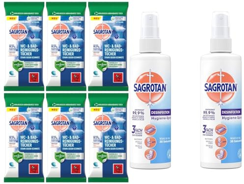 Sagrotan Desinfektionsprodukte - 6 x 60 WC-Reinigungstücher und 2 x 250ml Hygiene Pumpspray im Vorteilspack