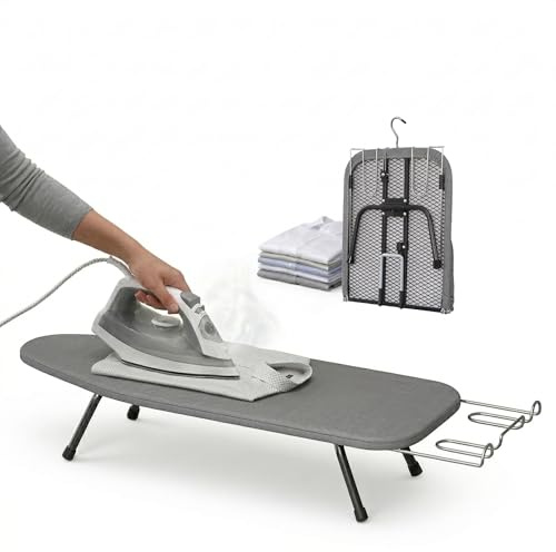 AJIEQAQ Tischbügelbrett Klappbar | Mini Bügelbrett aus robustem Metallgitter Hitzebeständiger Bezug & 8mm Dickes Baumwollpolster | Platzsparendes Bügeltisch für kleine Räume, 80x30x16cm