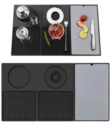 Bar Mat Cutting Board Countertop Drying Accessories, Multifunctional Folding Cocktail Mat for Bartender, Anti-Slip Home Bar Decorations Outdoor RV Camping, Black