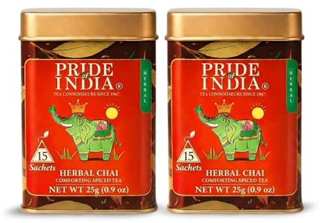 El orgullo de la India Tulsi Chai té de hierbas BOLSAS- 2 unidades (50 bolsitas de té) - Té de hierbas sin cafeína - Spiced Chai calmante y refrescante - El confortar el resfriado común, relaja la mente y el cuerpo, etc.