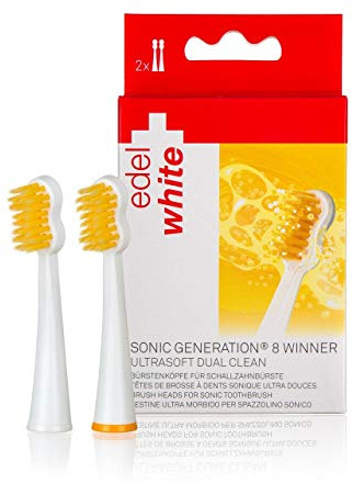 edel & White edelwhite Ersatzbürsten für Schallzahnbürste Sonic Generation 8 Winner, elegante weiße Bürstenköpfe, ultraweich, Dual Clean, 2 Stück 100-191 Ersatzbürstenköpfe