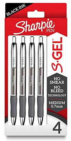 Sharpie S-Gel Gel Pens Sleek Metal Barrel Gunmetal Medium Point (0.7mm) Black Ink 4 Count