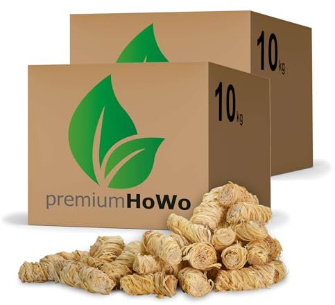 premiumHoWo (20kg = ca. 1600 Stück) Kaminanzünder, Grillanzünder und Ofenanzünder - Öko-Anzündwolle, Holzwolle, Ideal für Kamin und Grill – Markenqualität Made in Germany – Auch als (3kg / 5kg / 10kg)