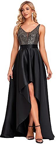 Ever-Pretty Vestido de Fiesta Sin Mangas Escote en V Corte Imperio Elegant Alta Baja Mujer Negro 54