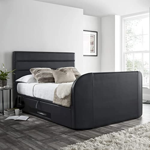 Brittany TV Bed Frame with Ottoman Storage & 2.1 Bluetooth Speaker System (Slate Grey, Super King)