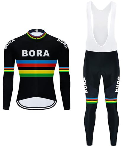 Maillot de Cyclisme + Pantalon Homme Manche Longue Tenue Cycliste Rembourrage Équipement Ensemble pour Velo VTT de Sport Respirant Confortable