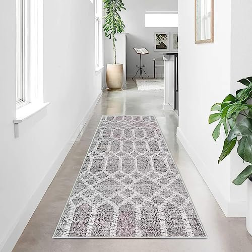 Tinyboy-hbq Teppichläufer für Flure rutschfest, Waschbar Läufer Flur Lange Weiche Kücheläufer Grau Flur Teppich für Schlafzimmer Flure Wohnzimmer Küche (Boho-Grau, 60 x 180 cm)