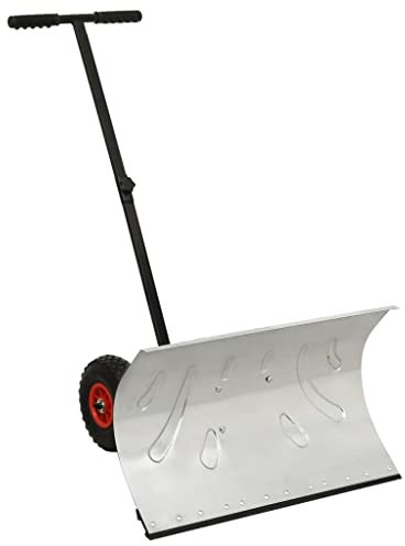 WIFESE Schneeschaufel mit Rädern 74x46 cm cm Schneefräsen Schneepflug Schneeschild Schneeschieber Schneefräse Snow Shovel Schnee Räumschild Schneeräumer Höhenverstellbare Verzinktes Metall Silber
