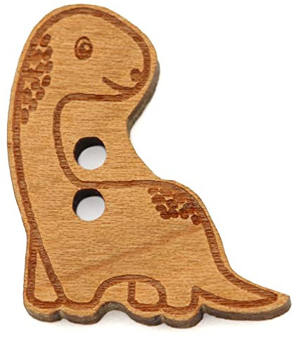 NaturSchatulle Holzknöpfe Motiv Dino | 5 Stück Kirsche 2 Loch Knöpfe Holz DIY Basteln Nähen Schmuckherstellung Annähen Kinderknöpfe