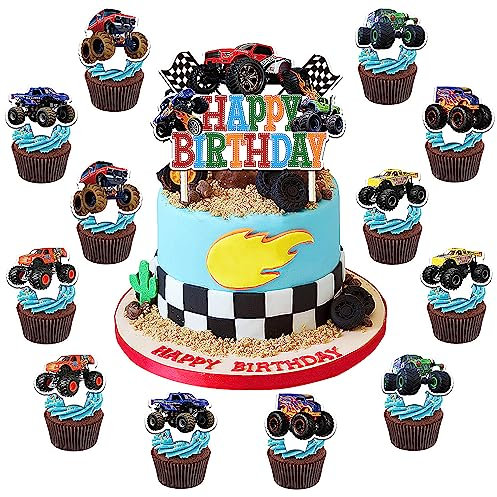 SUNSK Blaze and Monster Truck 49-Piece Multi-colored Cake Topper Set for Children's Birthday Parties